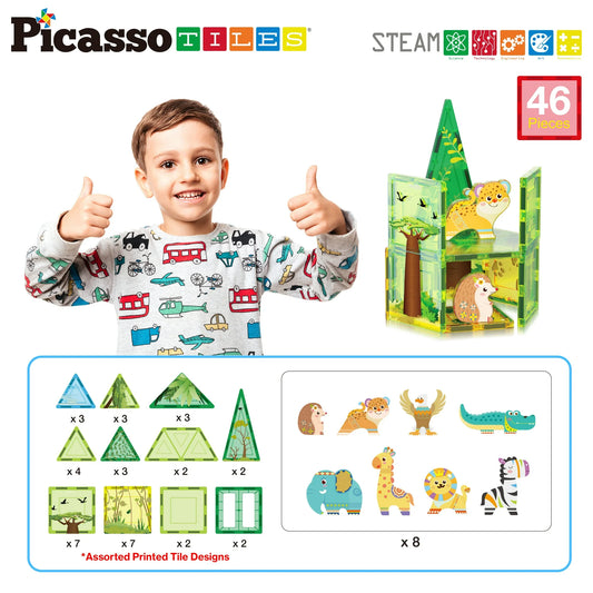 PICASSO-TILES – Juego de 46 piezas magnéticas Safari, bloques de construcción STEM educativos, Serie Mini Diamond, edades 3 a 99
