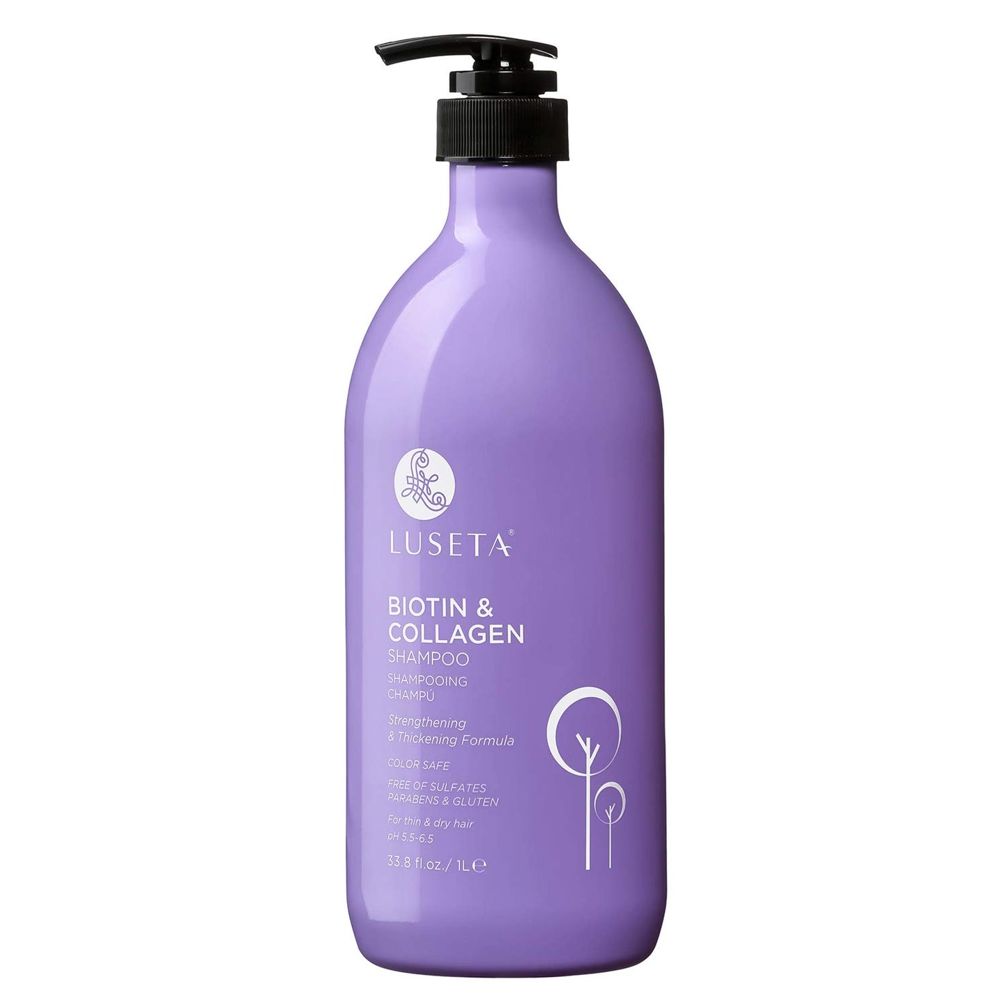 Luseta, Biotin & Collagen Shampoo. Strengthening & Thickening Formula. Color Safe, Free of Sulfates Parabens & Gluten. For thin & dry hair pH 4.5-6.5 33.0 FL.OZ.