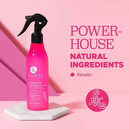 Luseta Keratin, Heat Protectant Spray, Smoothing & Nourishing Formula. Color Safe, Free of Sulfates and Parabens. For damaged & dry hair. PH 4.0 – 6.0. - 8.5 FL OZ