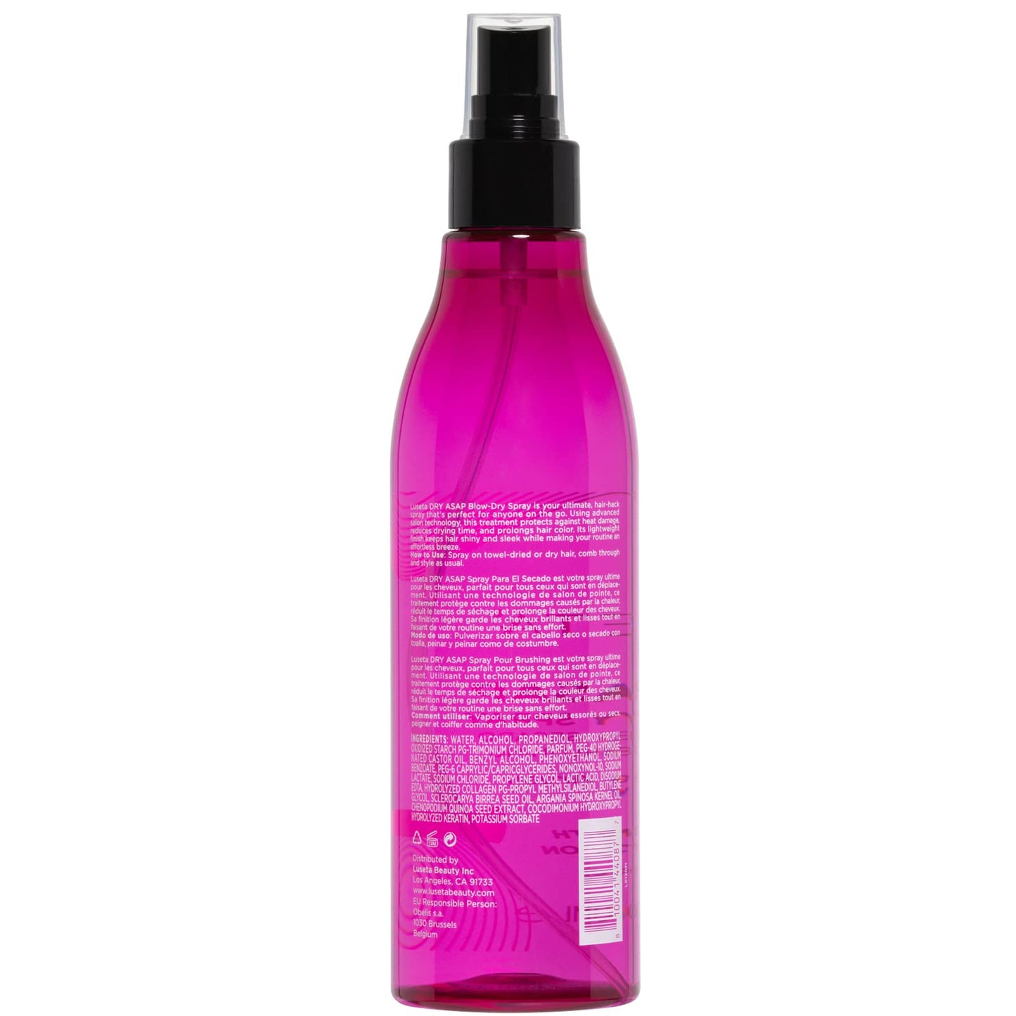 Luseta Dry Asap Blow-Dry Spray. Infused with Argan & Marula Oil. Blow Dry, Time Saver with Heat Protection. For all hair types pH 4.5-6.5 – 8.5 FL OZ