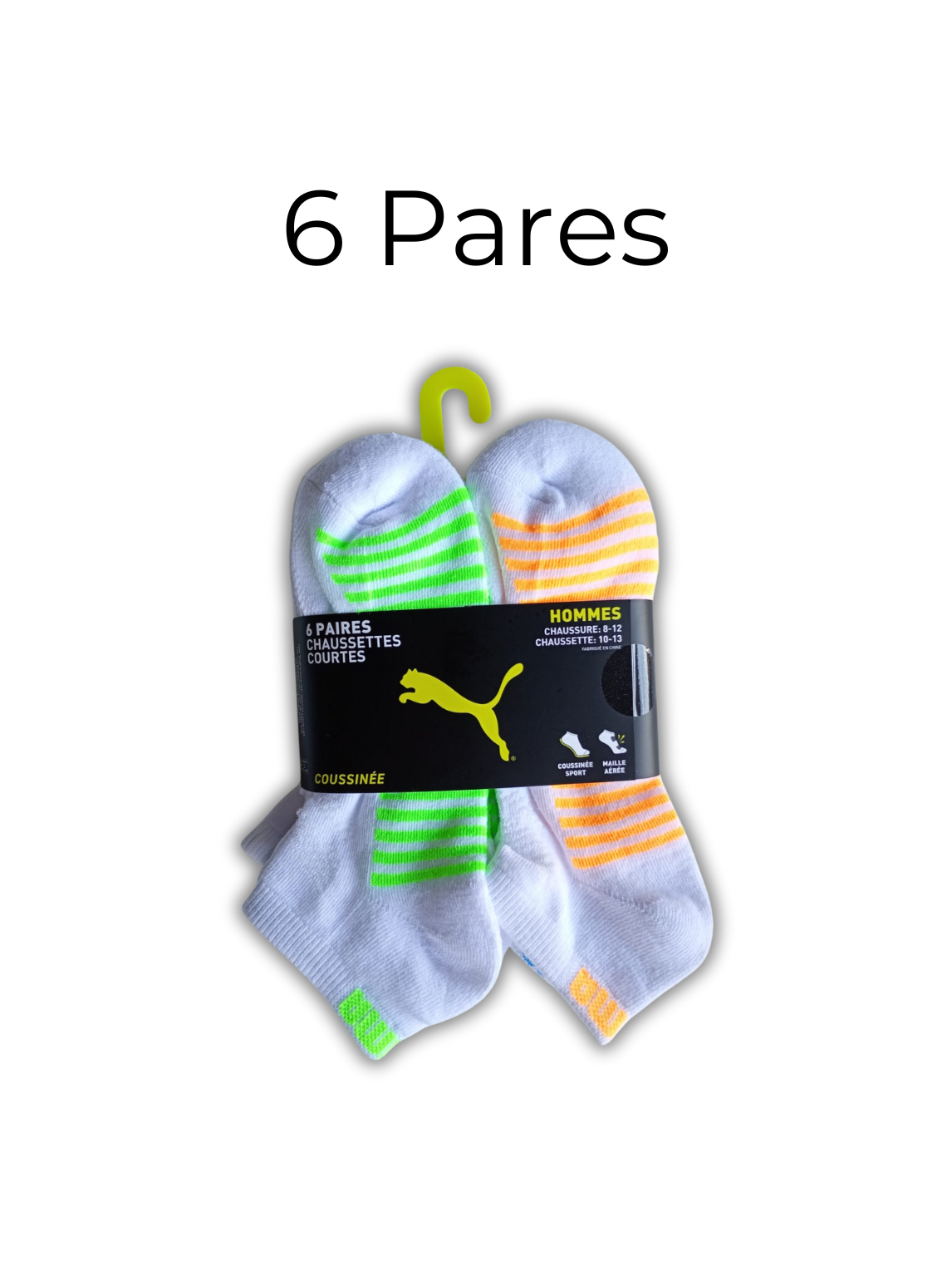 6 Pairs Puma Low Cut Cushioned - Blancos con rallas (Hombres)