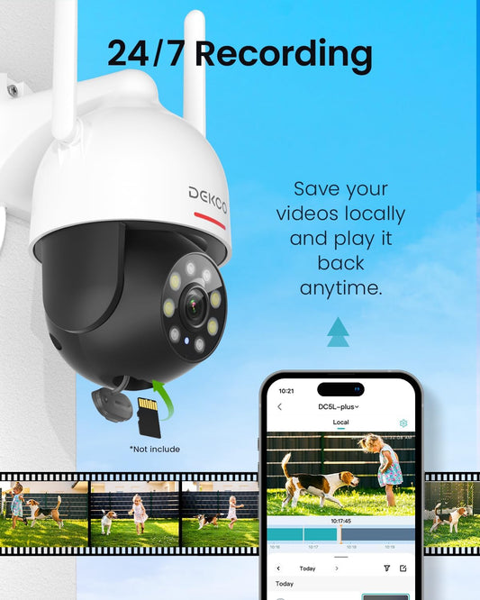 DEKCO – Pack de 2 cámaras de seguridad WiFi para exteriores 2K, 3MP, visión panorámica 360°, detección de movimiento inteligente