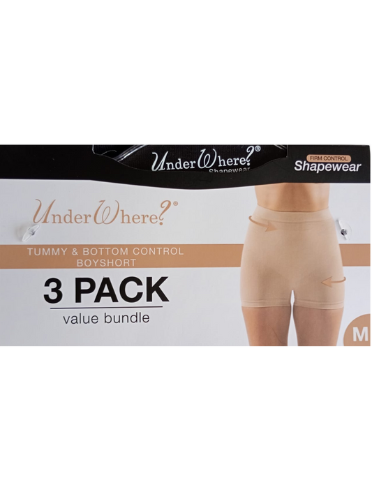3 Pack - UnderWhere? - Tummy & Bottom Control Boyshort - Firm Control Shapewear - Smoothes Tummy & Lifst Rear
