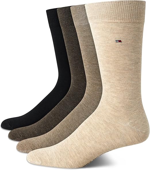 Tommy Hilfiger Dress Crew. 4 Pairs. Negro, Café, Gris, Beige