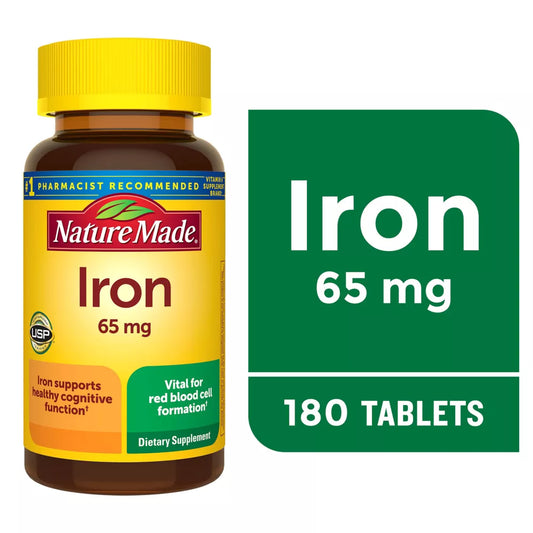 NatureMade Iron 65 mg (325 mg Ferrous Sulfate). For Iron deficiency - 180 Tablets