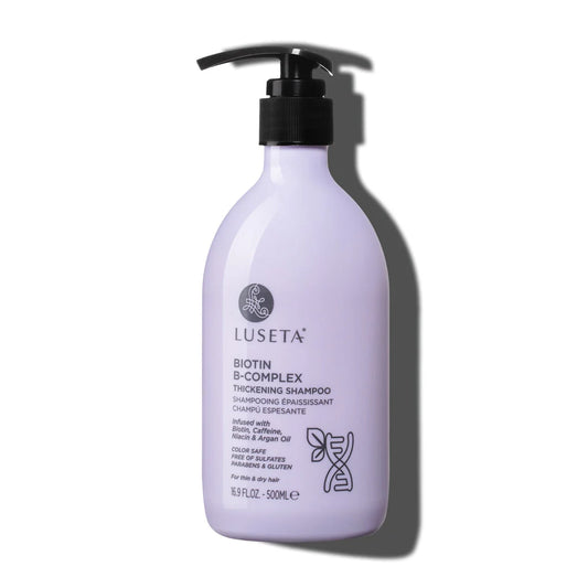 Luseta Biotin B-Complex Thickening Shampoo. Infused with Biotin, Caffeine, Niacin & Argan Oil. Color Safe, Free of Sulfates, Parabens & Gluten. For thin & dry hair – 16.9 FL OZ