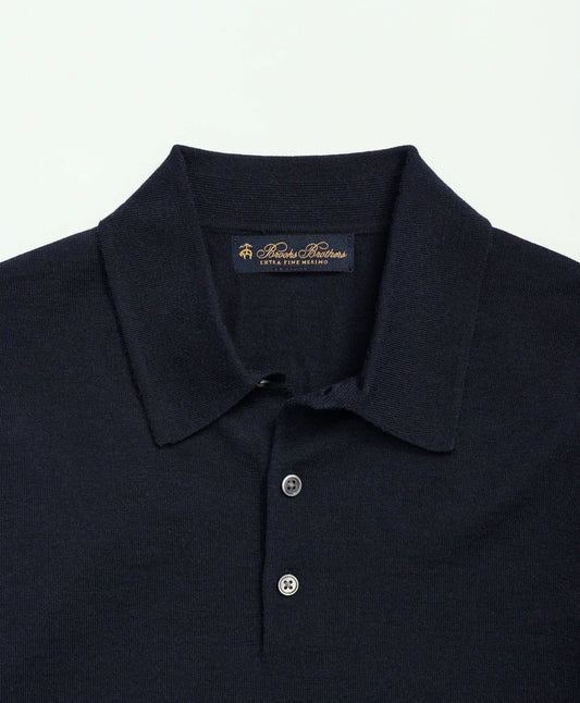 Brooks Brothers – Suéter Polo de Lana Merino – Azul Navy