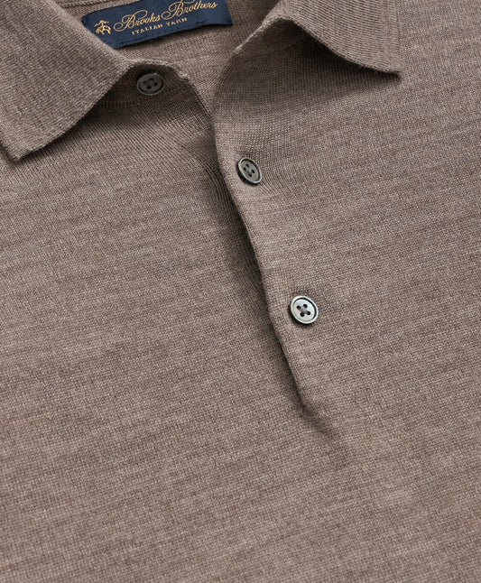 Brooks Brothers – Suéter Polo de Lana Merino – Café Claro