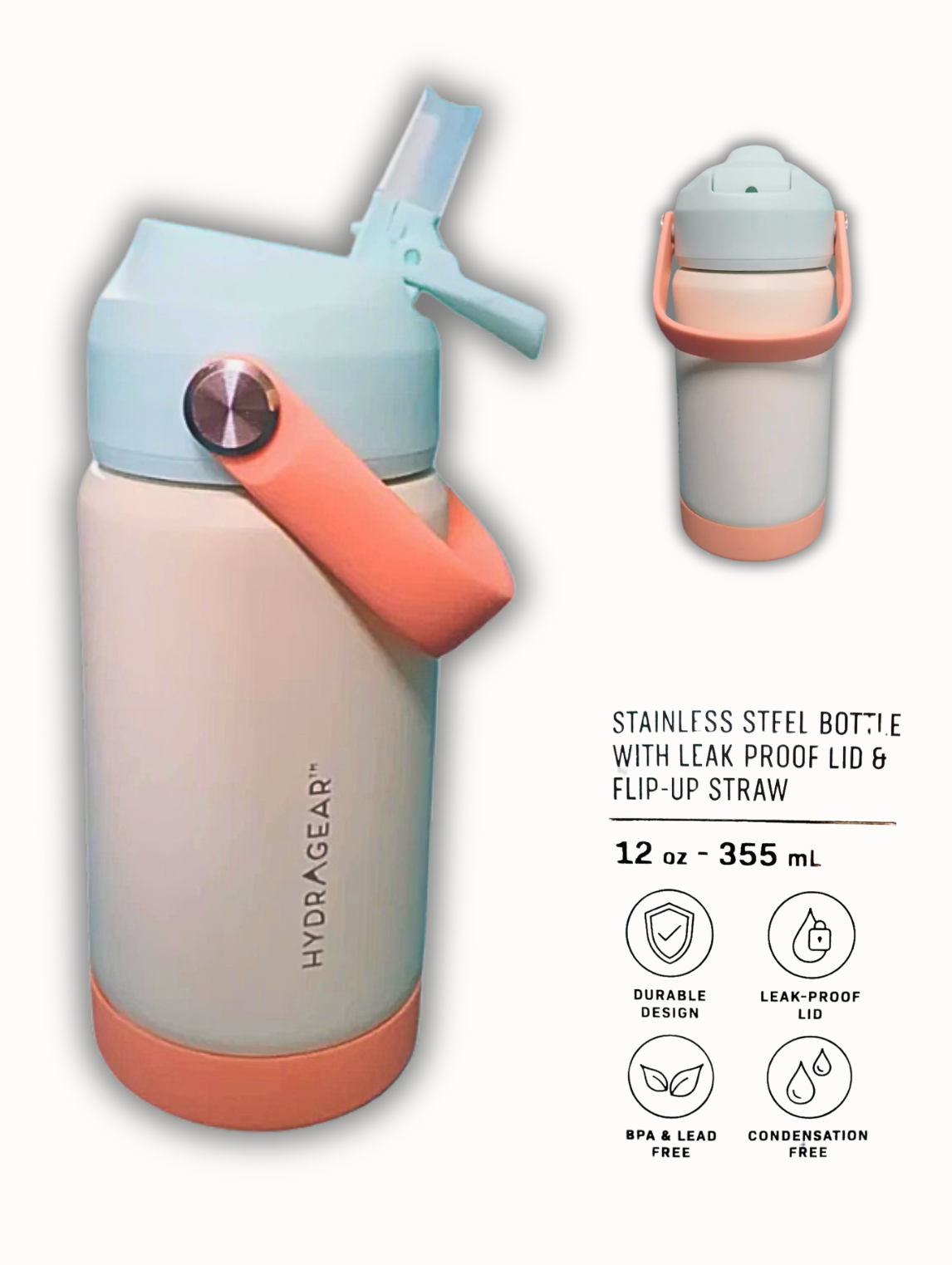 Arlo Stainless Steel Bottle with Leak-Proof LID & Flip-Up Straw. 10 hours Cold - 12 OZ