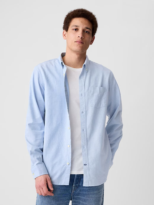 Camisa de botones manga larga para hombre – Azul claro (Standard Fit) - GAP