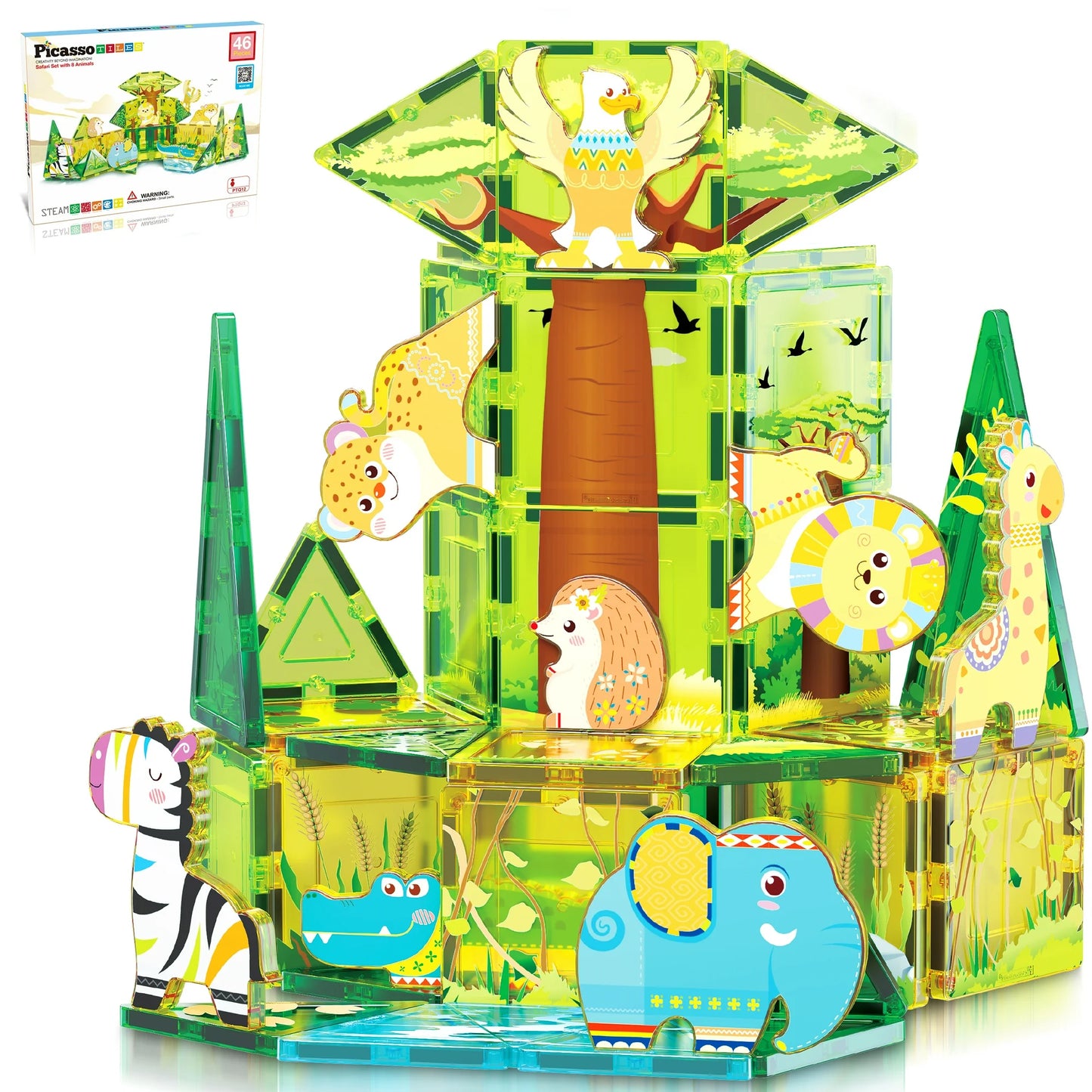 PICASSO-TILES – Juego de 46 piezas magnéticas Safari, bloques de construcción STEM educativos, Serie Mini Diamond, edades 3 a 99