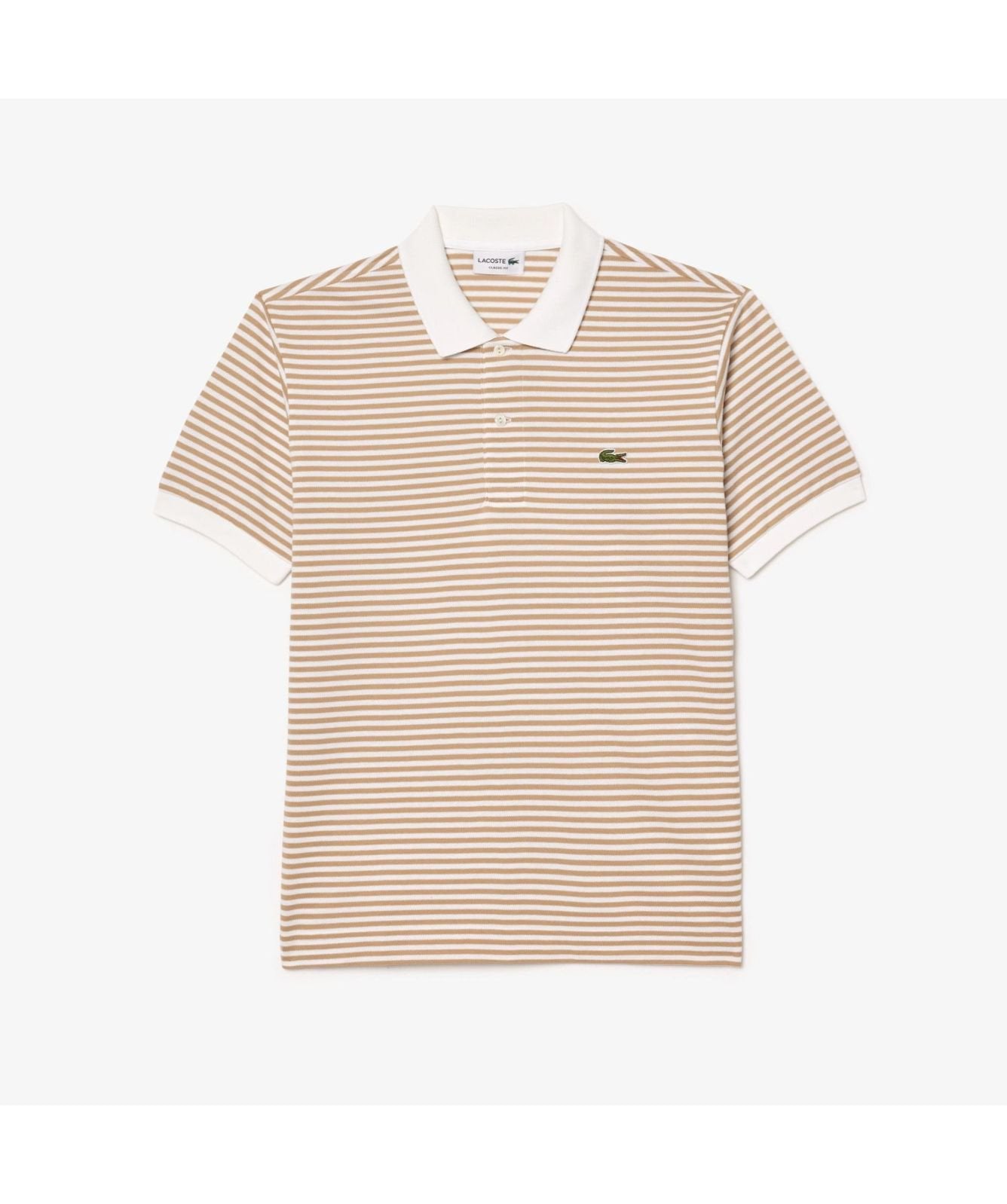Lacoste – Camisa Polo L.12.12 Petit Piqué a Rayas Classic Fit para Hombre – Blanco y Dorado