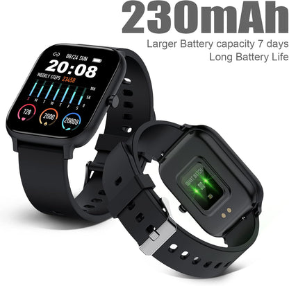 Reloj inteligente unisex de 1.69" con pantalla táctil completa, IP68 resistente al agua, Bluetooth, monitor de frecuencia cardíaca y sueño – Compatible con iPhone y Android (color negro).