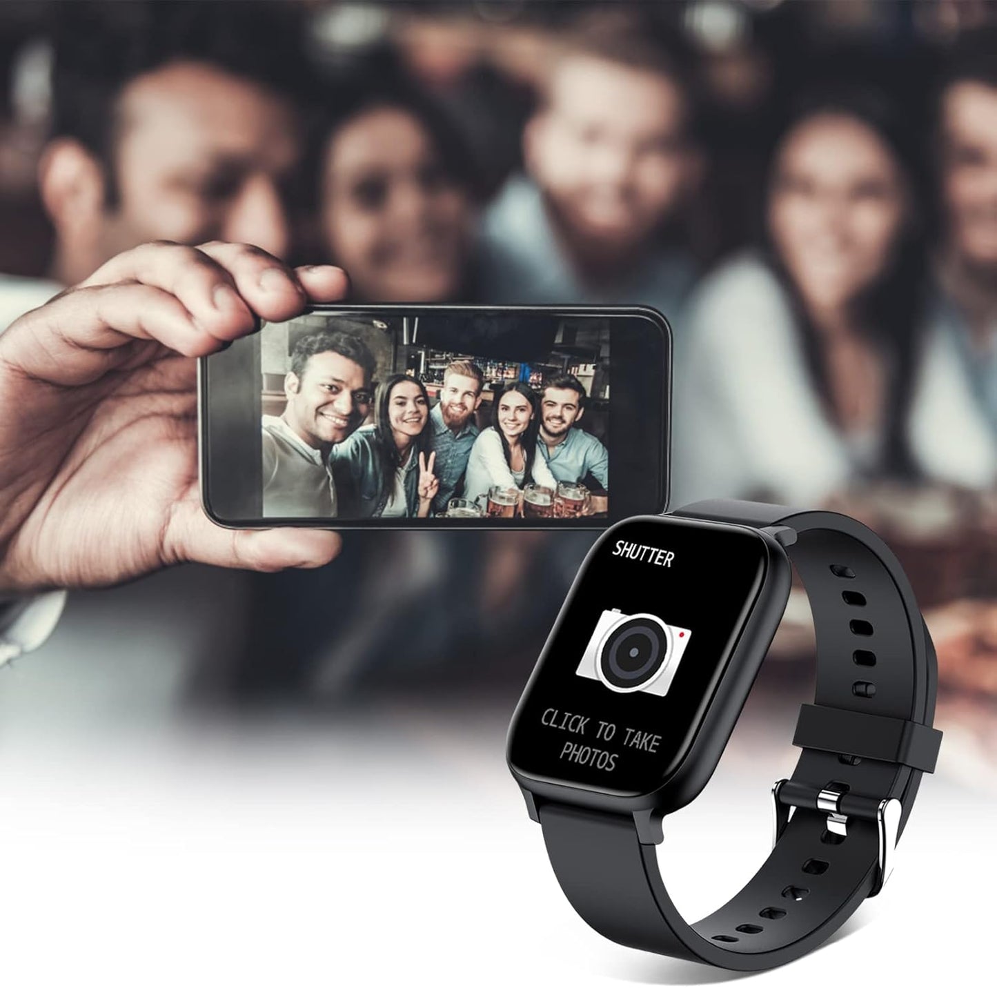 Reloj inteligente unisex de 1.69" con pantalla táctil completa, IP68 resistente al agua, Bluetooth, monitor de frecuencia cardíaca y sueño – Compatible con iPhone y Android (color negro).