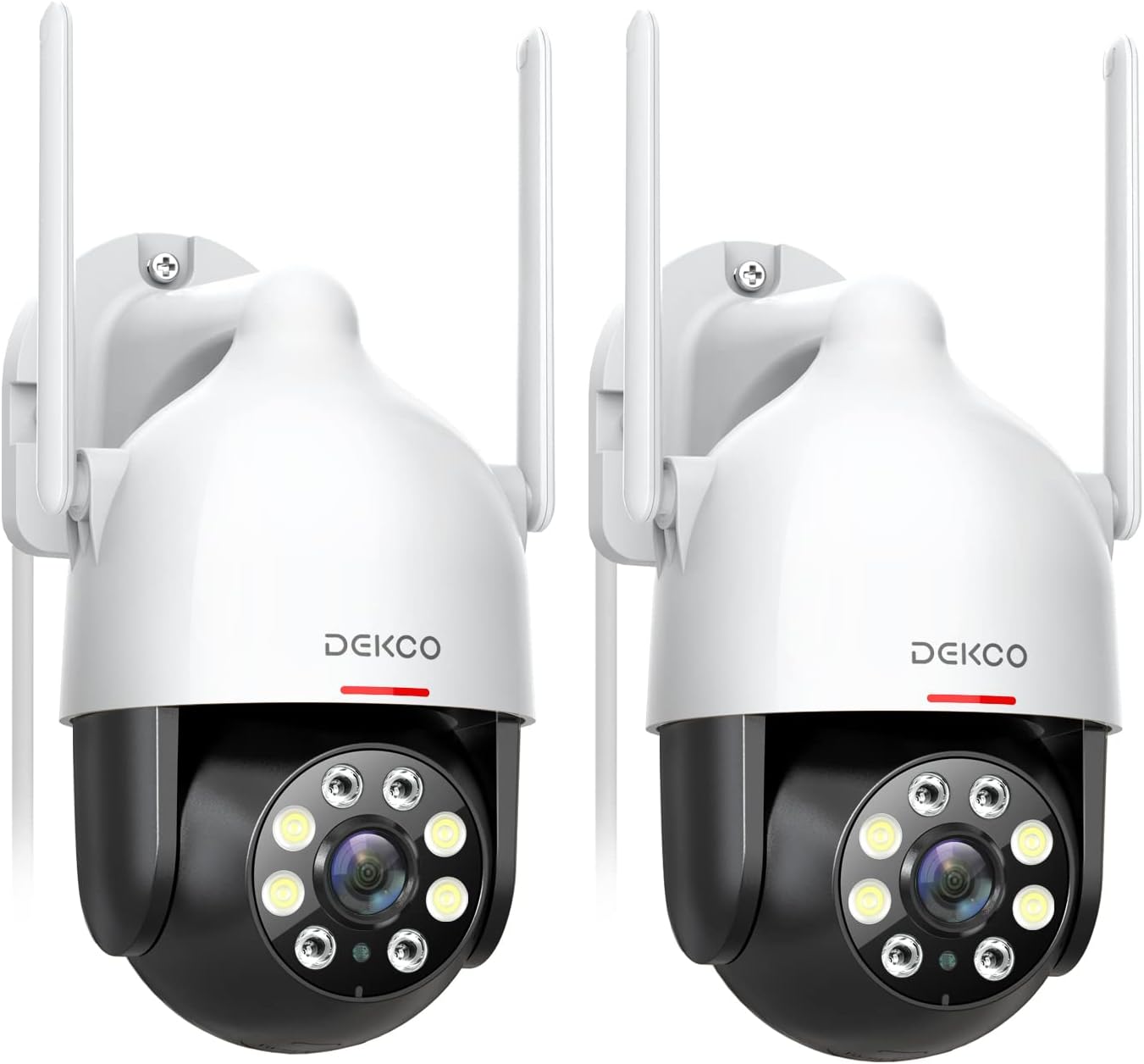 DEKCO – Pack de 2 cámaras de seguridad WiFi para exteriores 2K, 3MP, visión panorámica 360°, detección de movimiento inteligente