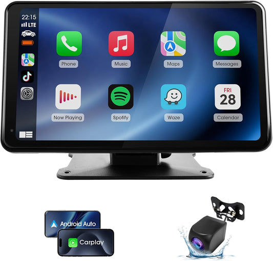 Estéreo portátil inalámbrico para automóvil con CarPlay y Android Auto, pantalla táctil HD de 7", cámara de reversa, GPS y control por voz. Plug & Play para vehículos antiguos.