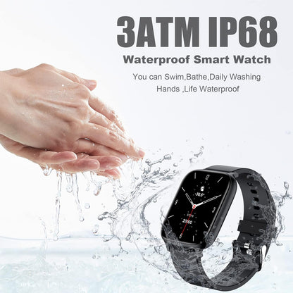 Reloj inteligente unisex de 1.69" con pantalla táctil completa, IP68 resistente al agua, Bluetooth, monitor de frecuencia cardíaca y sueño – Compatible con iPhone y Android (color negro).