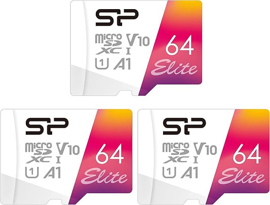 Paquete de 3 tarjetas de memoria micro SDXC Elite 64 GB UHS-I con adaptadores SD – Silicon Power.
