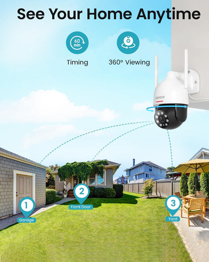 DEKCO – Pack de 2 cámaras de seguridad WiFi para exteriores 2K, 3MP, visión panorámica 360°, detección de movimiento inteligente