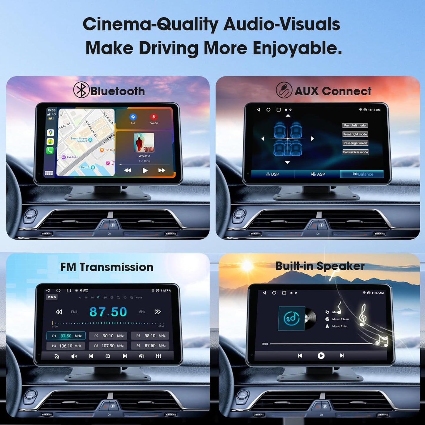 Estéreo portátil inalámbrico para automóvil con CarPlay y Android Auto, pantalla táctil HD de 7", cámara de reversa, GPS y control por voz. Plug & Play para vehículos antiguos.