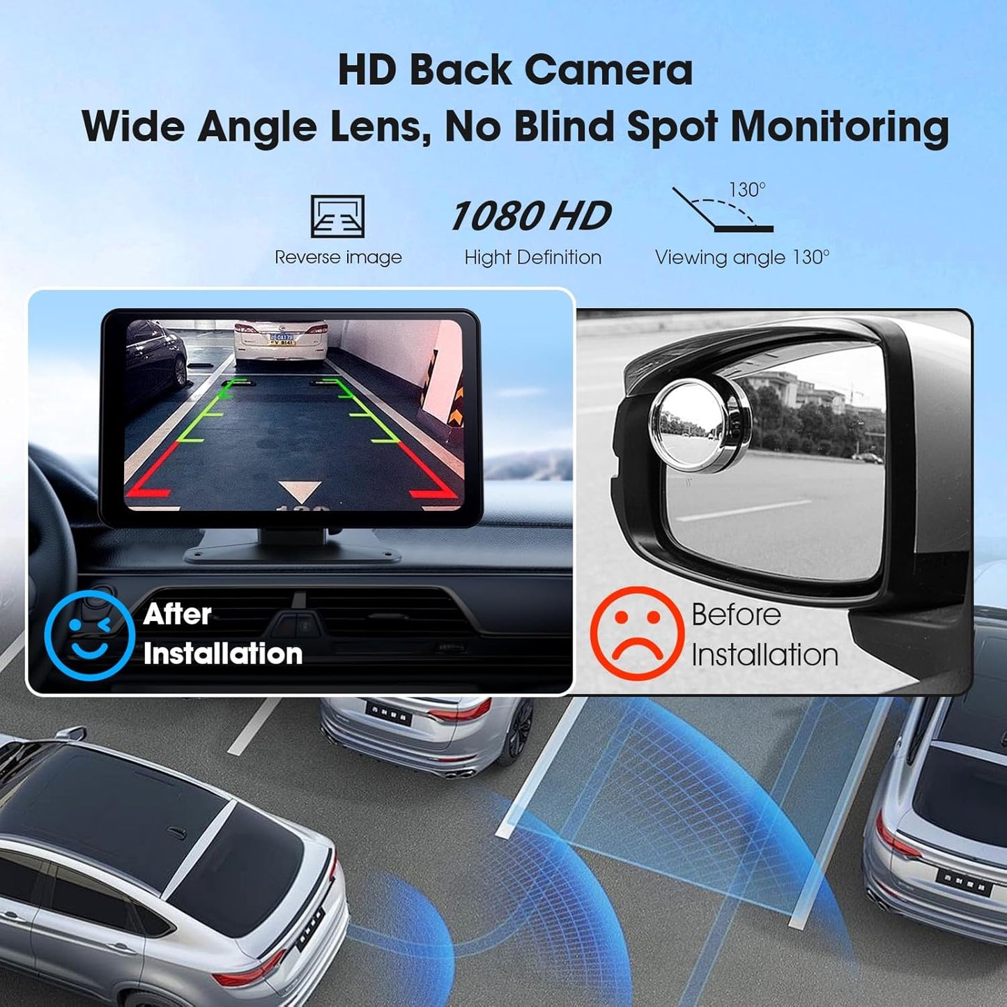 Estéreo portátil inalámbrico para automóvil con CarPlay y Android Auto, pantalla táctil HD de 7", cámara de reversa, GPS y control por voz. Plug & Play para vehículos antiguos.