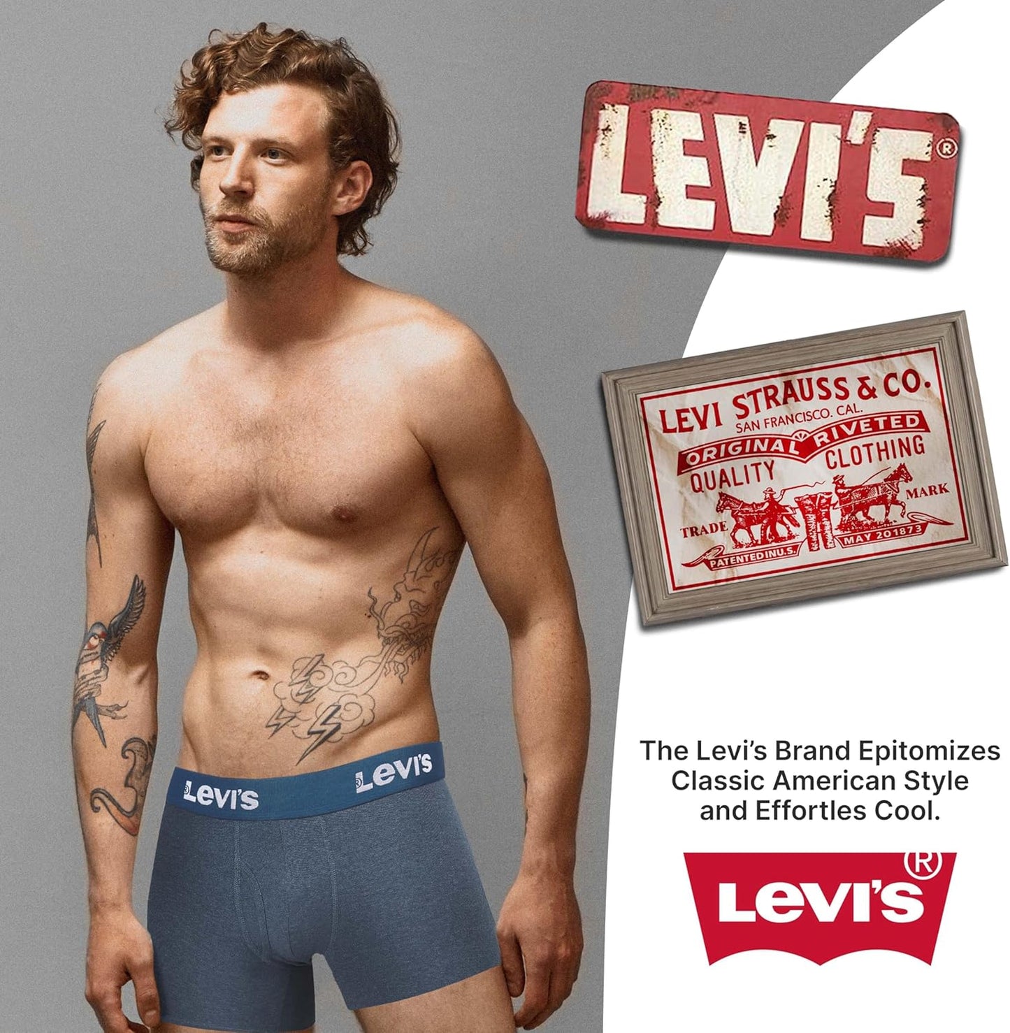 Boxer Levi’s. 4 Pack Boxer Briefs,  Cotton Stretch. Colores grises y negros