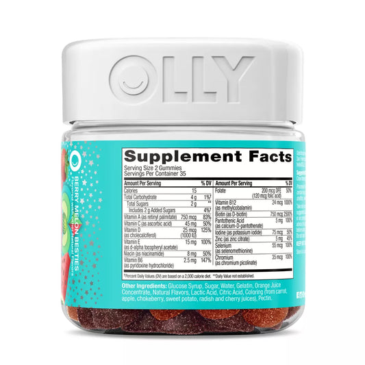 Olly Teen Girl Multi. A delighful Blend of Vitamins A, C, D, E, Bs, Biotin & Zinc. 70 Gummies