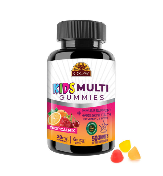 Okay Pure Naturals – Gomitas Multivitamínicas para Niños, Tropical Mix – 50 unidades
