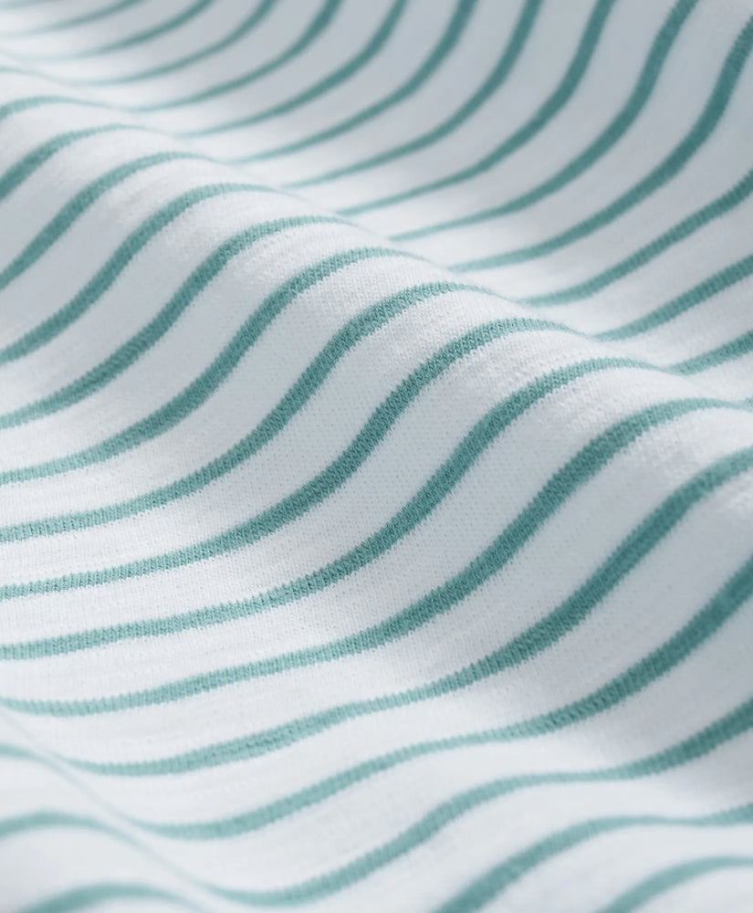 Brooks Brothers – Camiseta de Algodón Slub a Rayas con Bolsillo – Blanco y Cyan