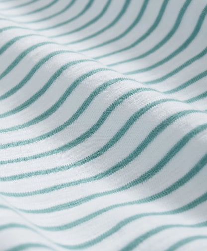 Brooks Brothers – Camiseta de Algodón Slub a Rayas con Bolsillo – Blanco y Cyan