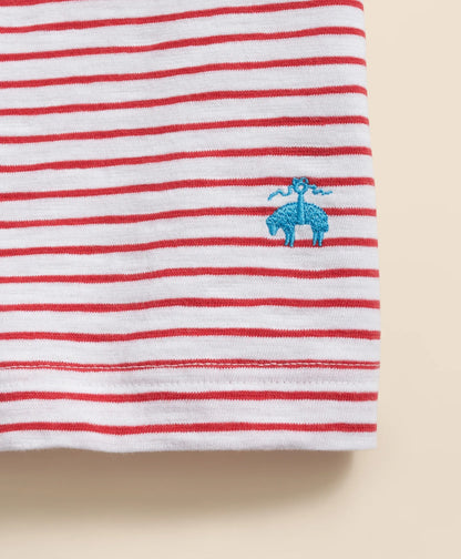 Brooks Brothers – Camiseta de Algodón Slub a Rayas con Bolsillo – Blanco y rojo