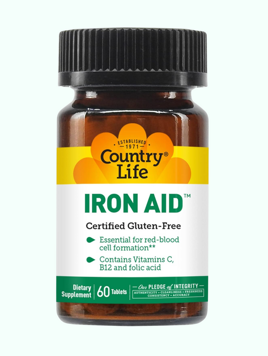 Country Life – Iron Aid (Hierro con Vitaminas C, B12 y Ácido Fólico) – Libre de Gluten