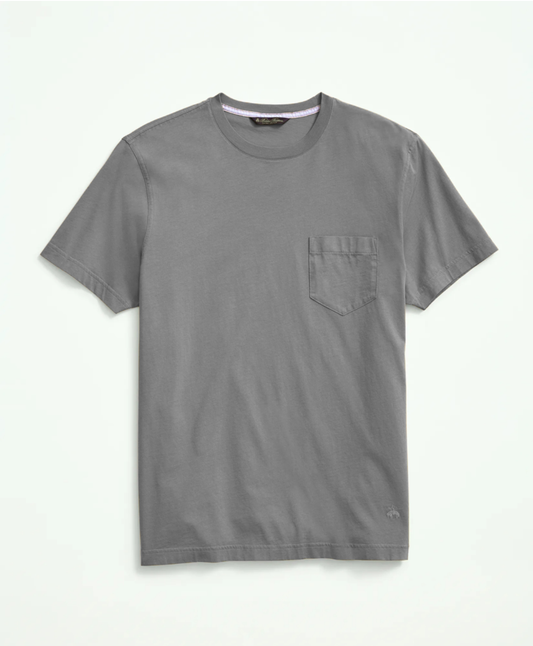 Brooks Brothers – Camiseta de Algodón con Bolsillo y Cuello Redondo – Gris