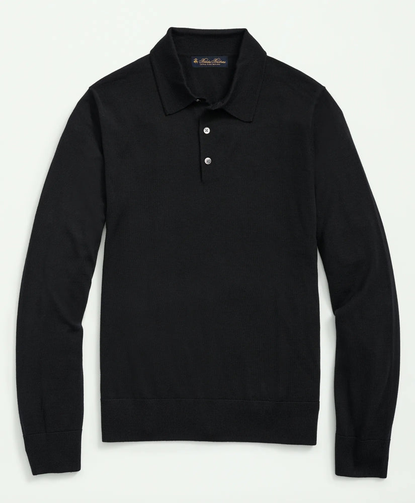 Brooks Brothers – Suéter Polo de Lana Merino – Negro