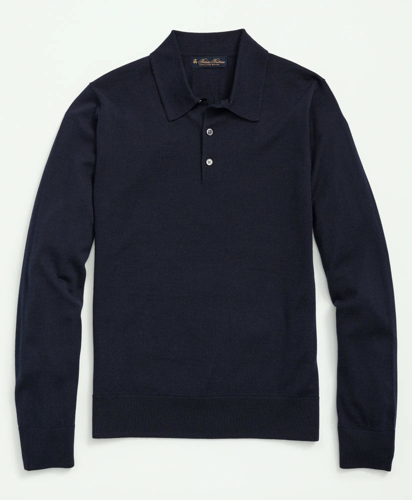 Brooks Brothers – Suéter Polo de Lana Merino – Azul Navy