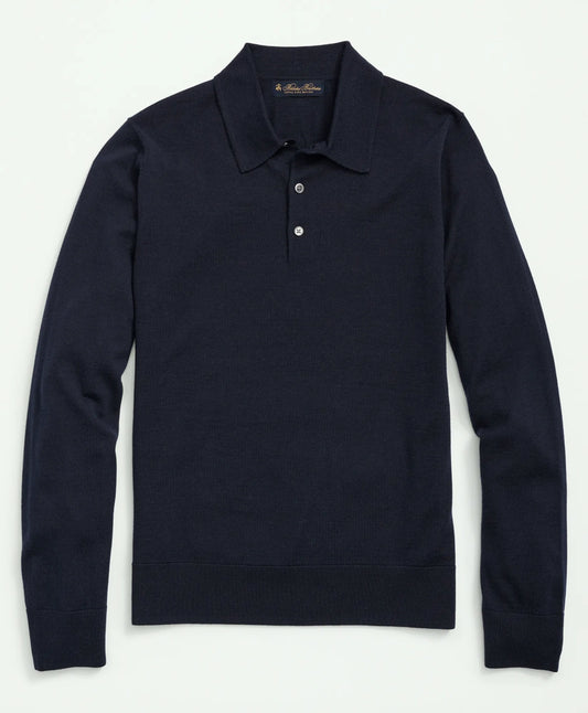 Brooks Brothers – Suéter Polo de Lana Merino – Azul Navy