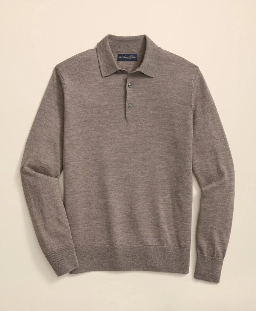 Brooks Brothers – Suéter Polo de Lana Merino – Café Claro
