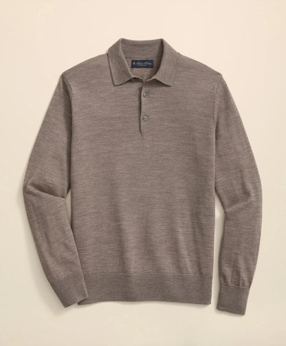 Brooks Brothers – Suéter Polo de Lana Merino – Café Claro