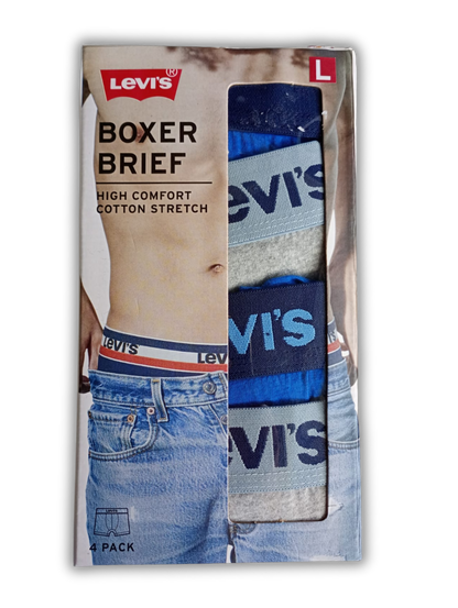 Boxer Levi’s. 4 Pack Boxer Briefs,  Cotton Stretch. Colores grises y negros