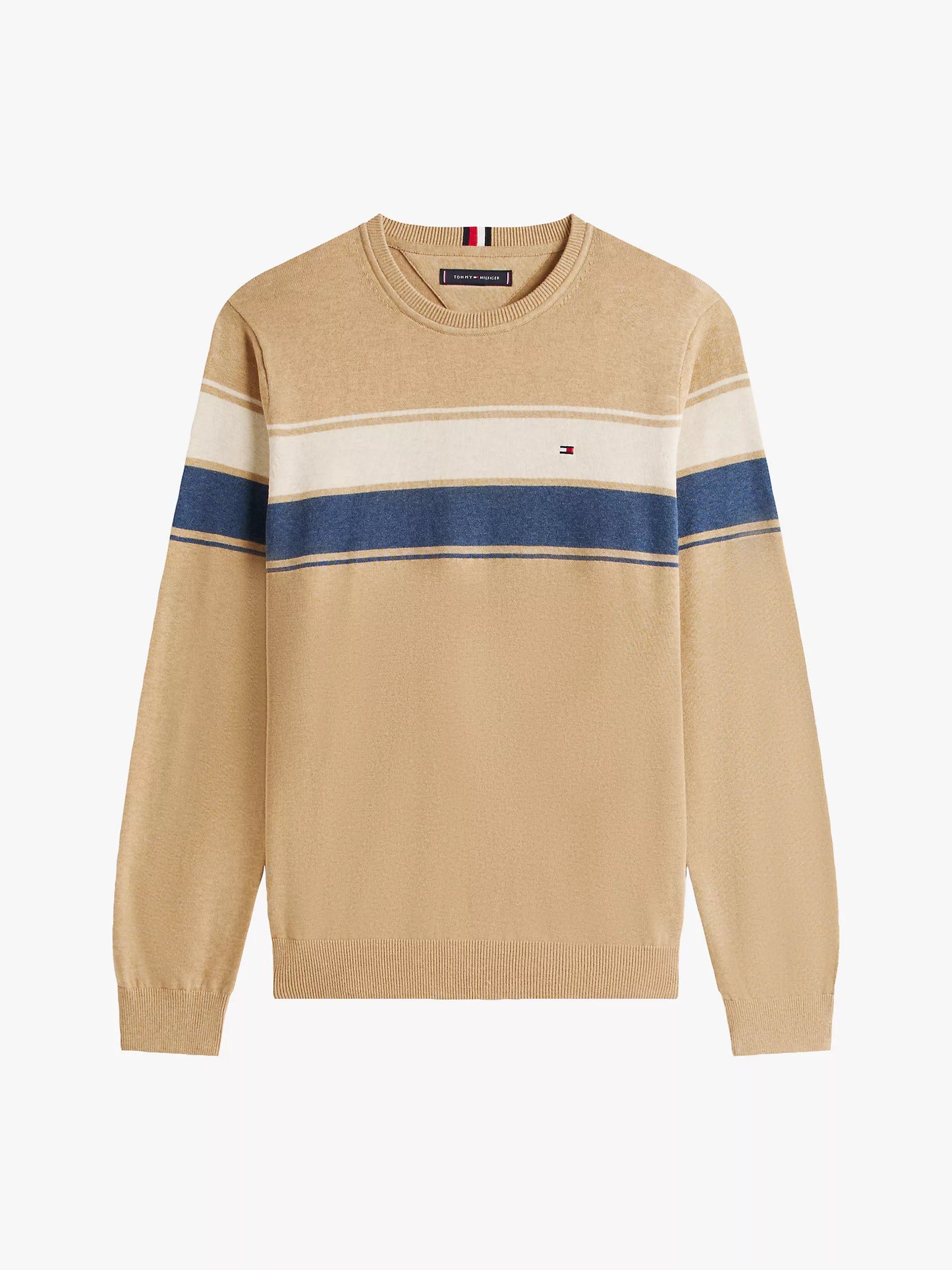 Suéter de Cuello Redondo a Rayas – Beige