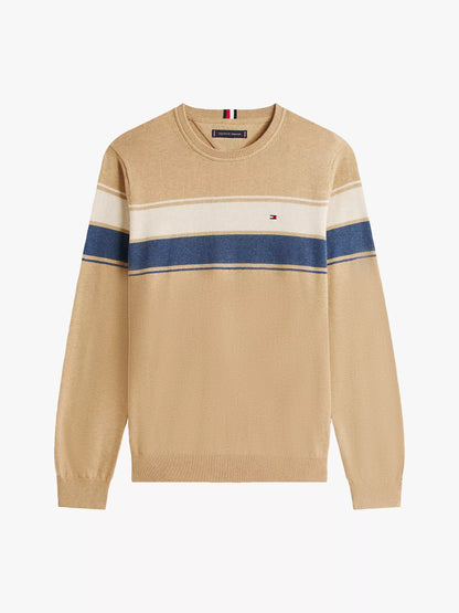 Suéter de Cuello Redondo a Rayas – Beige