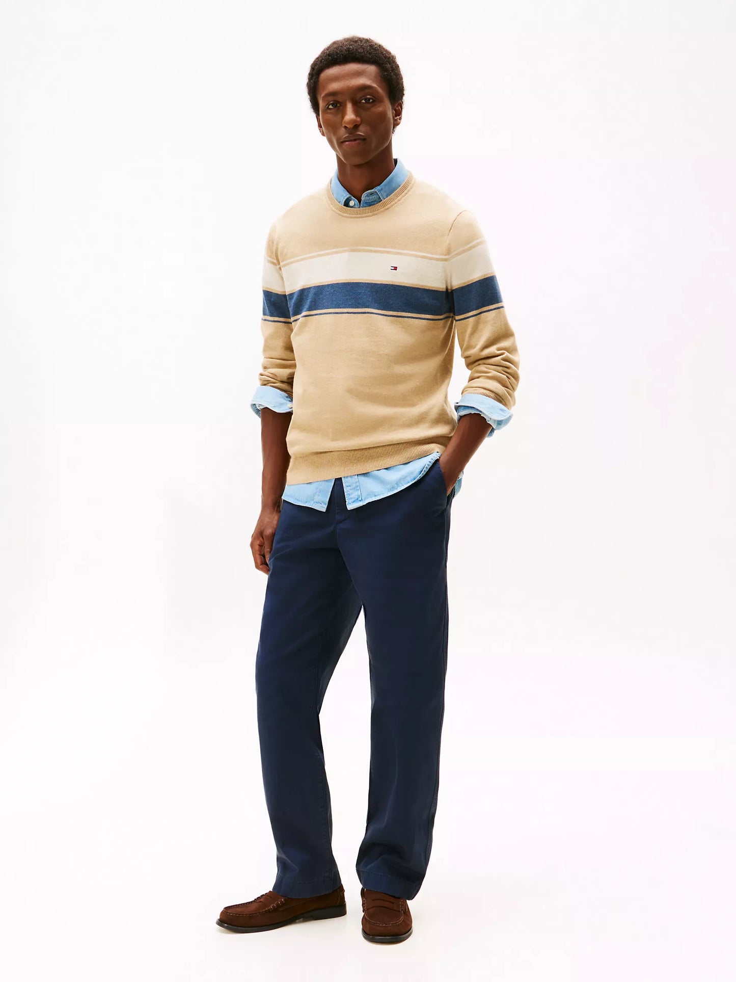 Suéter de Cuello Redondo a Rayas – Beige