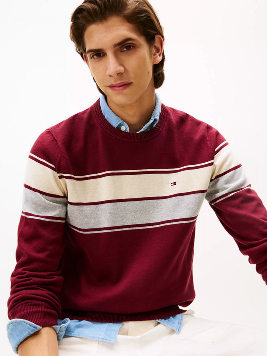 Suéter de Cuello Redondo a Rayas – Deep Rouge