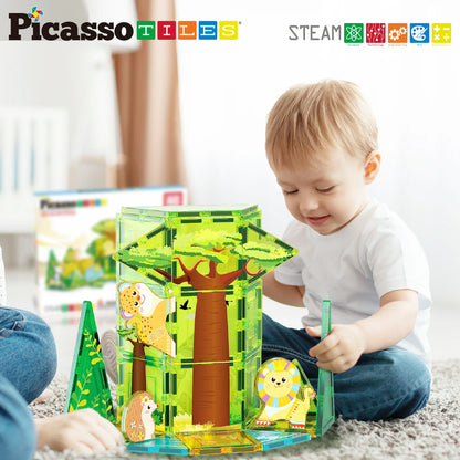 PICASSO-TILES – Juego de 46 piezas magnéticas Safari, bloques de construcción STEM educativos, Serie Mini Diamond, edades 3 a 99