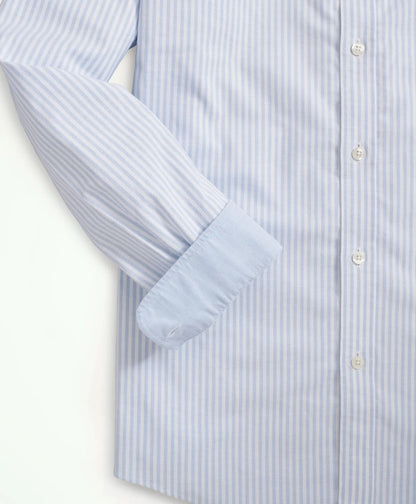 Brooks Brothers – Camisa Oxford Sport de Manga Larga con Botones – Rayada Blanco/Celeste