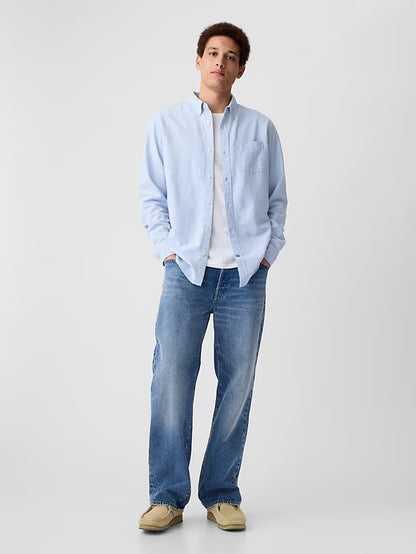 Camisa de botones manga larga para hombre – Azul claro (Standard Fit) - GAP