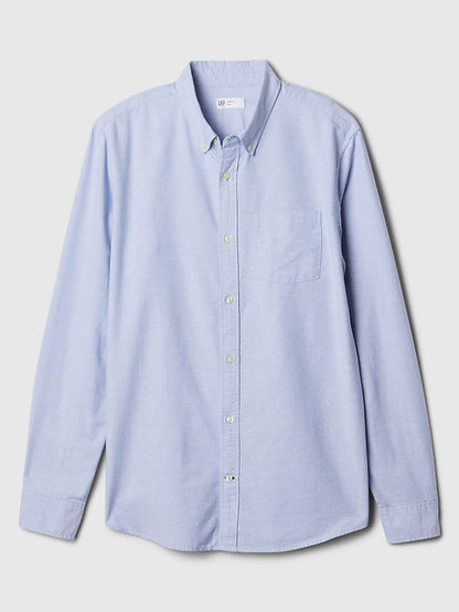 Camisa de botones manga larga para hombre – Azul claro (Standard Fit) - GAP