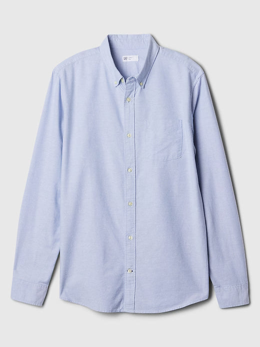 Camisa de botones manga larga para hombre – Azul claro (Standard Fit) - GAP