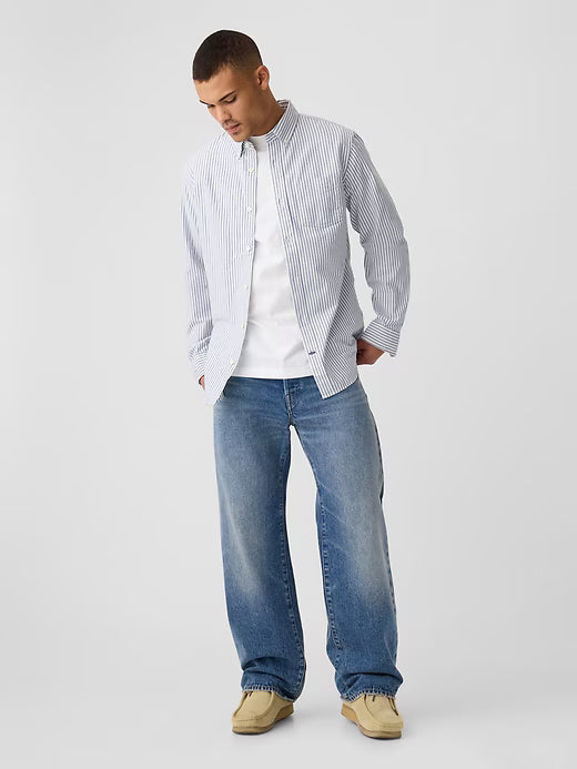 Polo Stretch Piqué para hombre – Verde gris con rayas - GAP