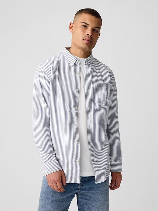 Polo Stretch Piqué para hombre – Verde gris con rayas - GAP